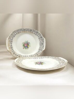 Triumph American Limoges Rosalie TS350-1 Oval Serving Platters 22K Gold Set Of 2